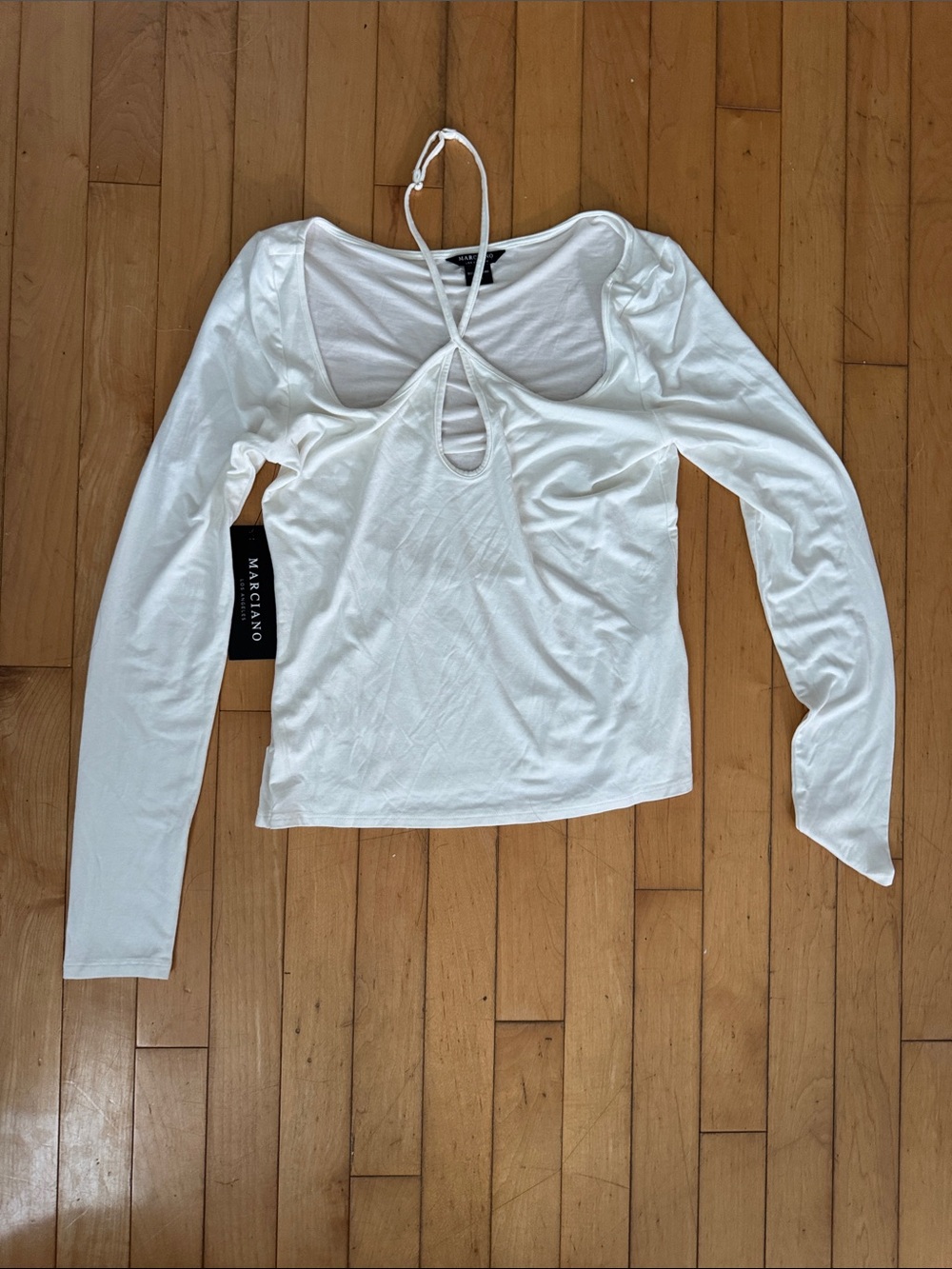 Marciano White Long-Sleeve Keyhole Halter Tee